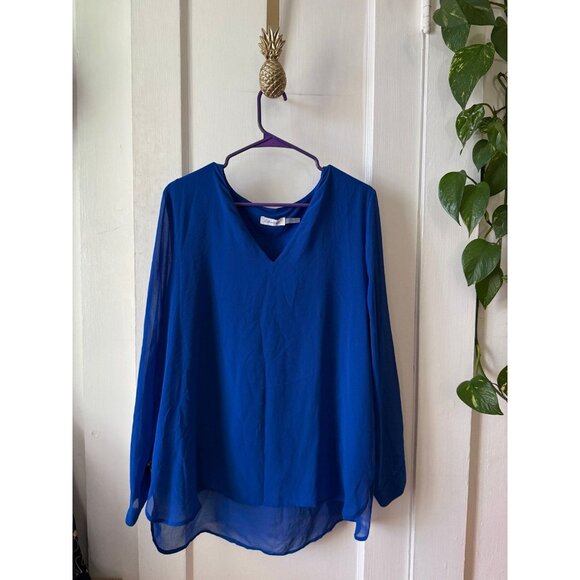 Calvin Klein women’s size large blue long sleeve blouse - Picture 1 of 8